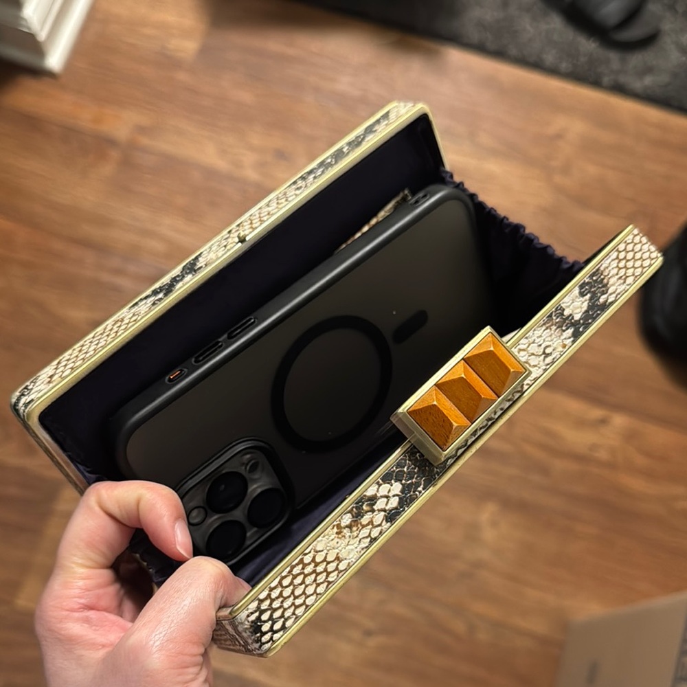 RACHEL Roy Black Clutch with Gold Trim - Picture 3 of 7